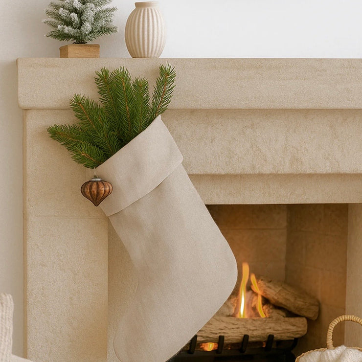 Anaya Home Linen Christmas Stocking  ~ Warm Beige