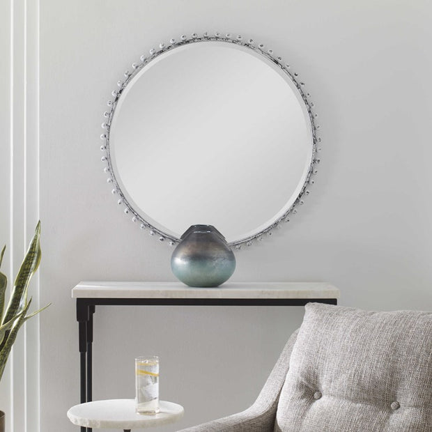 Uttermost Tara Aged White Round Mirror