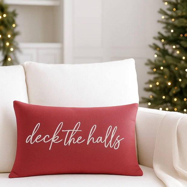 Anaya Home Deck The Halls Linen 14 x 20 Pillow ~ Red