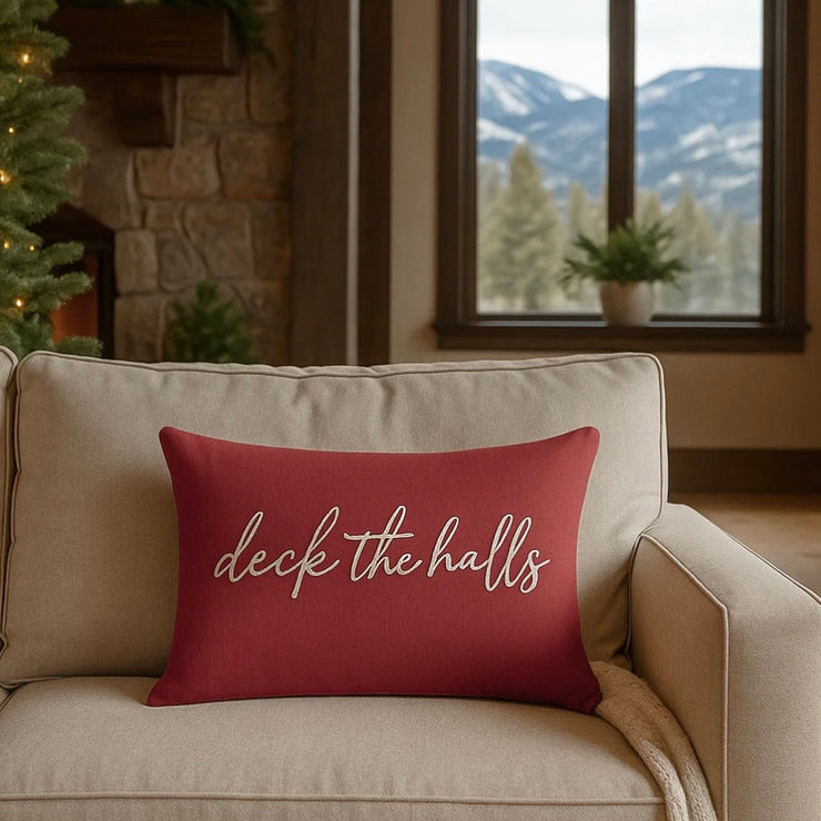 Anaya Home Deck The Halls Linen 14 x 20 Pillow ~ Red