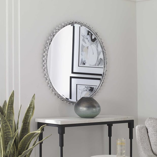 Uttermost Tara Aged White Round Mirror