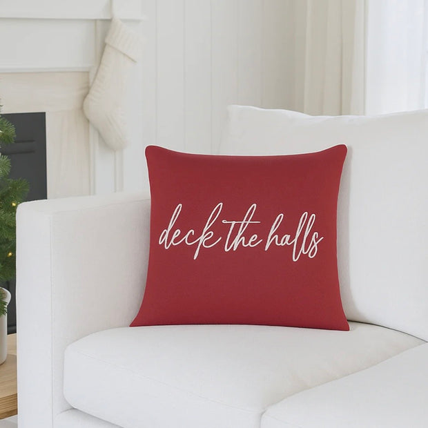 Anaya Home Deck The Halls Linen 20 x 20 Pillow ~ Red