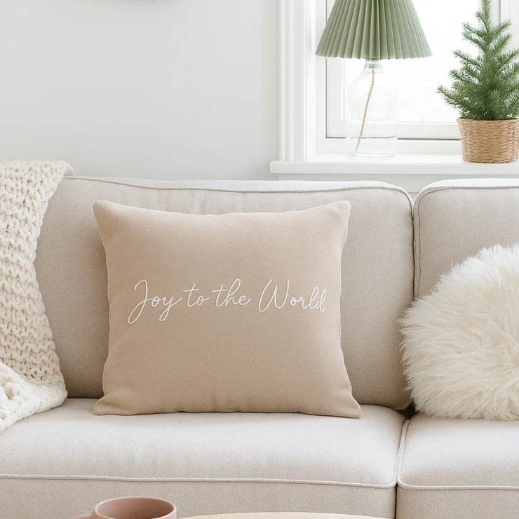 Anaya Home Joy To The World Linen 20 x 20 Pillow ~ Natural Beige