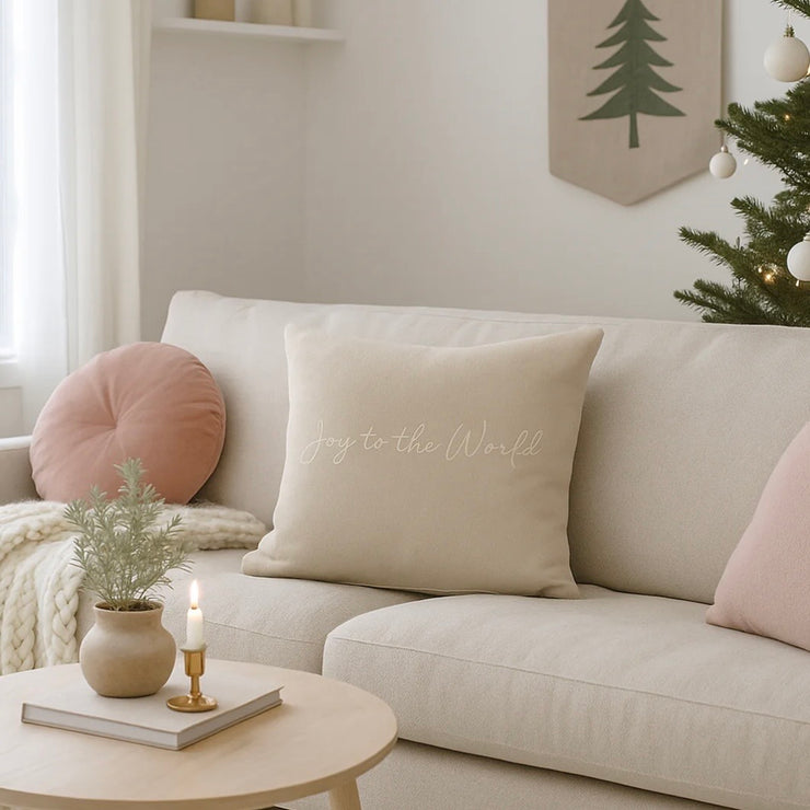 Anaya Home Joy To The World Linen 20 x 20 Pillow ~ Natural Beige