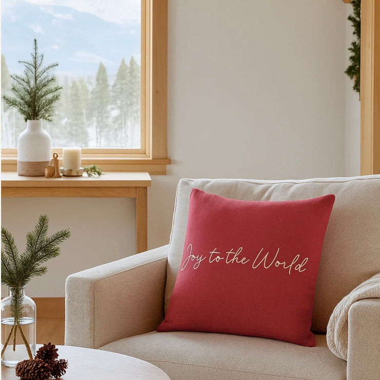 Anaya Home Joy To The World Linen 20 x 20 Pillow ~ Red