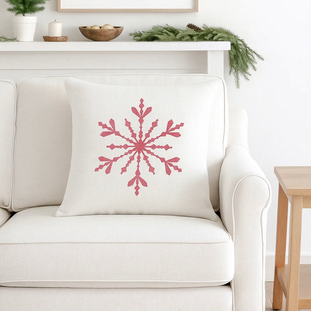 Anaya Home Winter Red Snowflake Embroidered Linen Pillow ~ 20 x 20