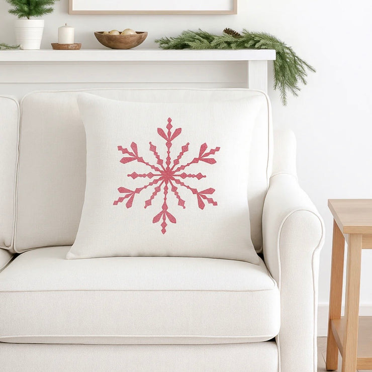 Anaya Home Winter Red Snowflake Embroidered Linen Pillow ~ 20 x 20