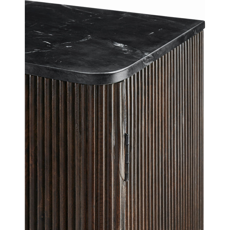 Surya Nems Modern Black Marble Top and Dark Brown Mango Wood Cabinet