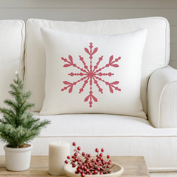 Anaya Home Winter Red Snowflake Embroidered Linen Pillow ~ 20 x 20