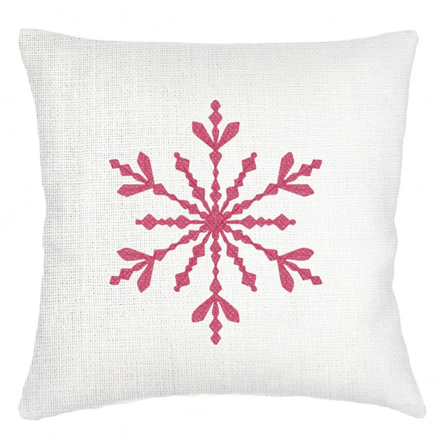 Anaya Home Winter Red Snowflake Embroidered Linen Pillow ~ 20 x 20