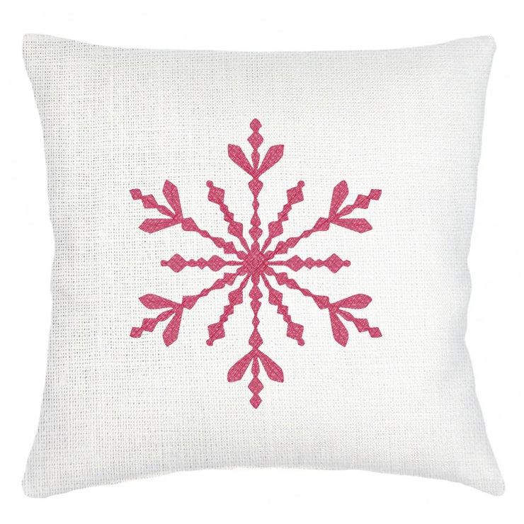 Anaya Home Winter Red Snowflake Embroidered Linen Pillow ~ 20 x 20