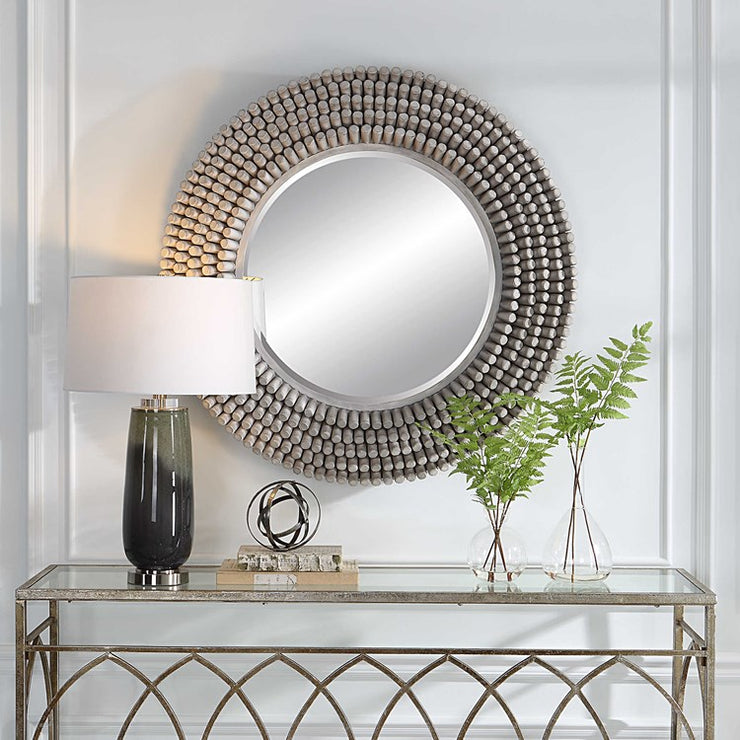 Uttermost Portside Fir Wood Gray Driftwood Finish Round Mirror