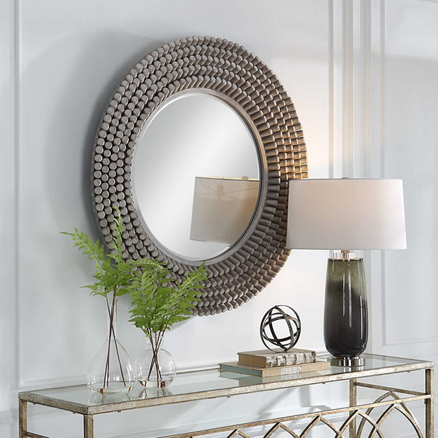 Uttermost Portside Fir Wood Gray Driftwood Finish Round Mirror