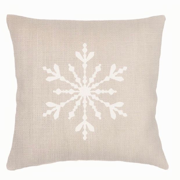 Anaya Home Winter Snowflake Embroidered Linen 20 x 20 Pillow ~ Warm Beige