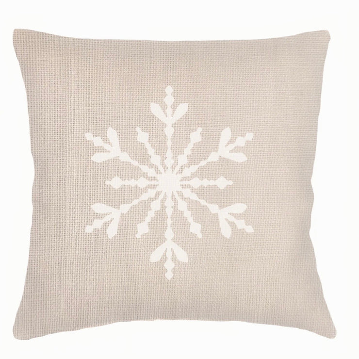 Anaya Home Winter Snowflake Embroidered Linen 20 x 20 Pillow ~ Warm Beige