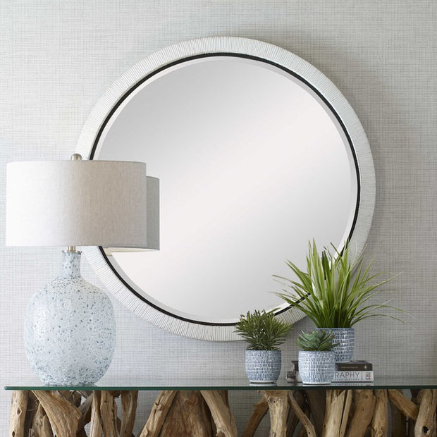 Uttermost Granada Whitewash Rattan Wrapped Round Mirror