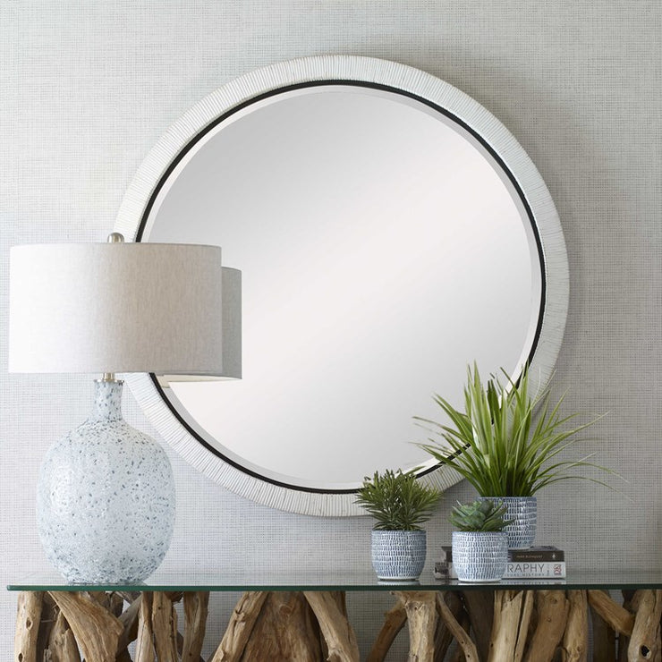 Uttermost Granada Whitewash Rattan Wrapped Round Mirror