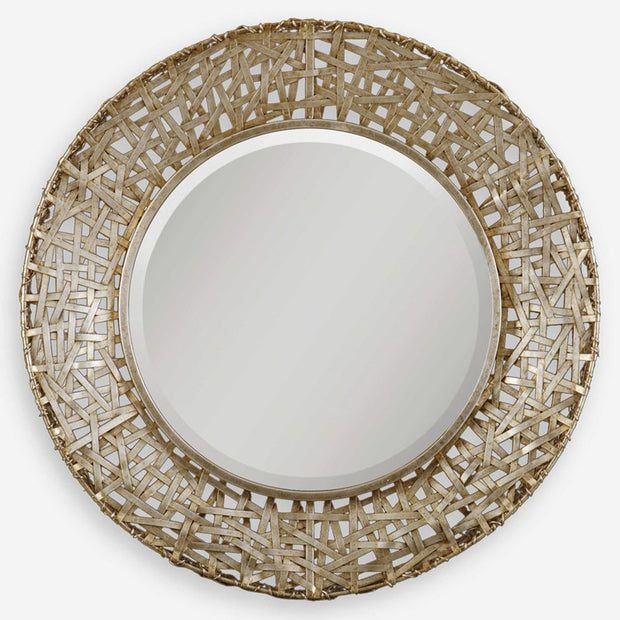 Uttermost Alita Antiqued Silver Champagne Metal Round Mirror