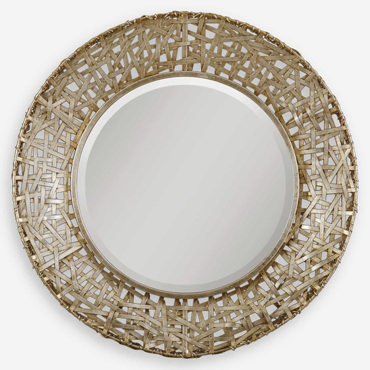 Uttermost Alita Antiqued Silver Champagne Metal Round Mirror