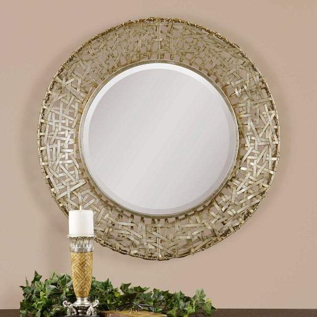 Uttermost Alita Antiqued Silver Champagne Metal Round Mirror