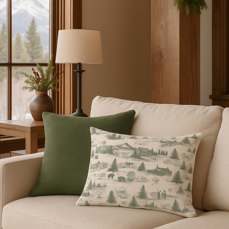 Anaya Home Christmas Toile Linen 14 x 20 Pillow ~ Spruce Green