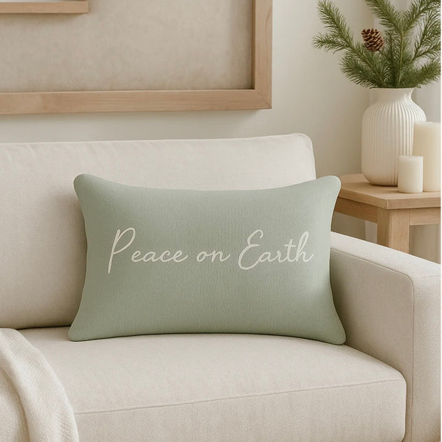 Anaya Home Peace On Earth Linen 14 x 20 Pillow ~ Sage Green