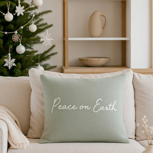 Anaya Home Peace On Earth Linen 20 x 20 Pillow ~ Sage Green