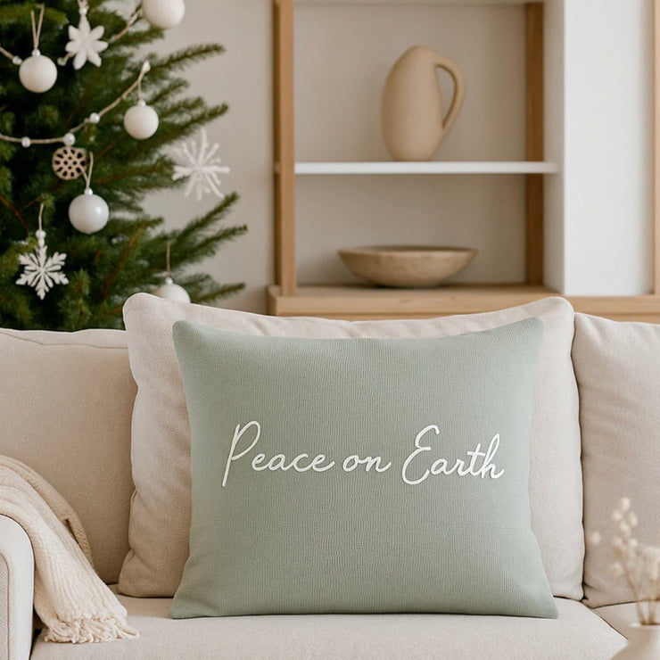 Anaya Home Peace On Earth Linen 20 x 20 Pillow ~ Sage Green