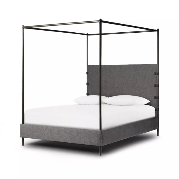 Four Hands Anderson Iron Canopy Bed ~ San Remo Ash Upholstered King Size Bed