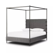Four Hands Anderson Iron Canopy Bed ~ San Remo Ash Upholstered Queen Size Bed