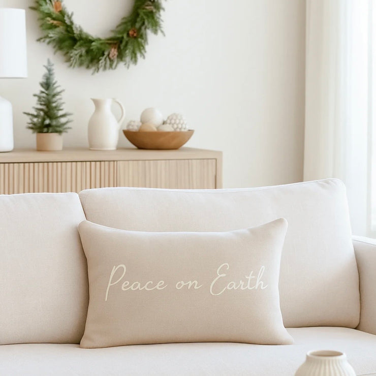 Anaya Home Peace On Earth Linen 14 x 20 Pillow ~ Natural Beige