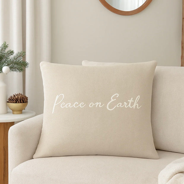 Anaya Home Peace On Earth Linen 20 x 20 Pillow ~ Natural Beige