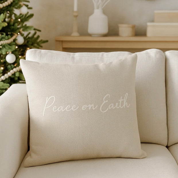 Anaya Home Peace On Earth Linen 20 x 20 Pillow ~ Natural Beige