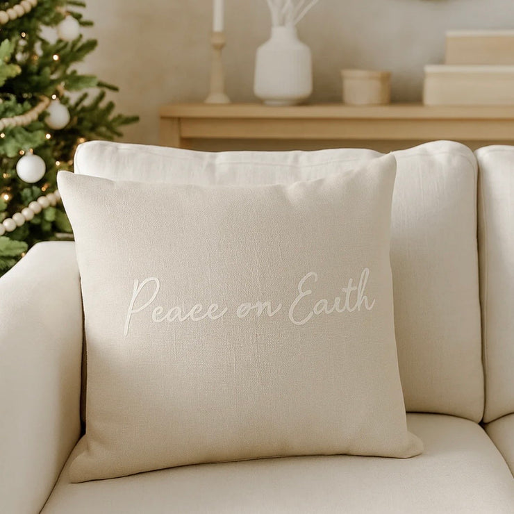 Anaya Home Peace On Earth Linen 20 x 20 Pillow ~ Natural Beige