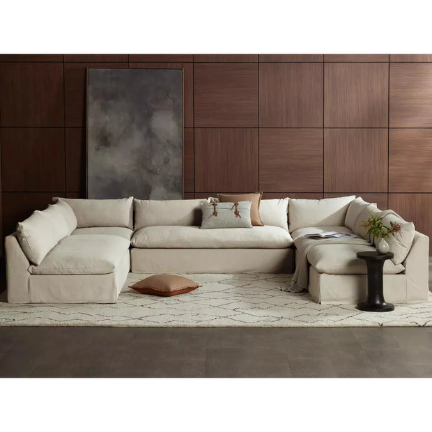Four Hands Grant 5 Piece Slipcovered Sectional 152” ~ Antwerp Natural Performance Fabric Slipcover