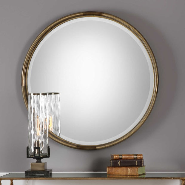 Uttermost Finnick Antiqued Gold Leaf Round Mirror