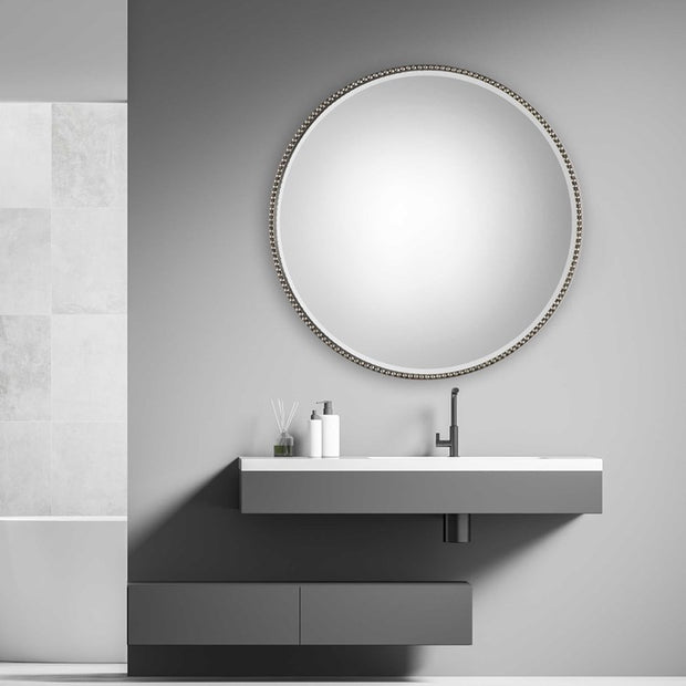 Uttermost Stefania Antiqued Silver Leaf Round Mirror