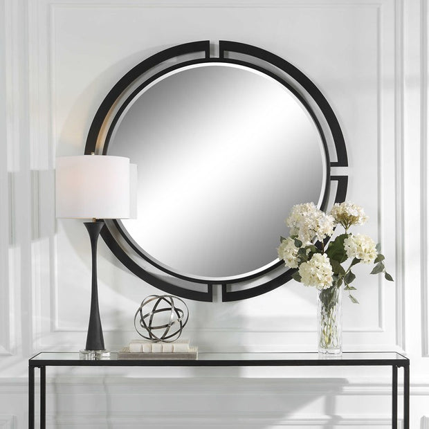 Uttermost Quadrant Black Iron Round Mirror