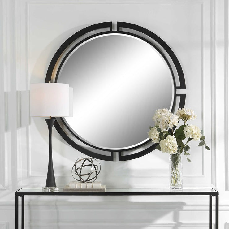 Uttermost Quadrant Black Iron Round Mirror