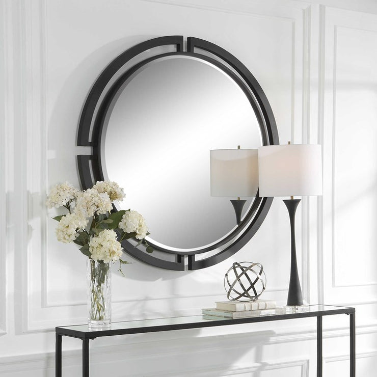Uttermost Quadrant Black Iron Round Mirror