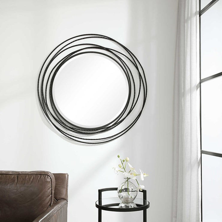 Uttermost Whirlwind Black Iron Round Mirror