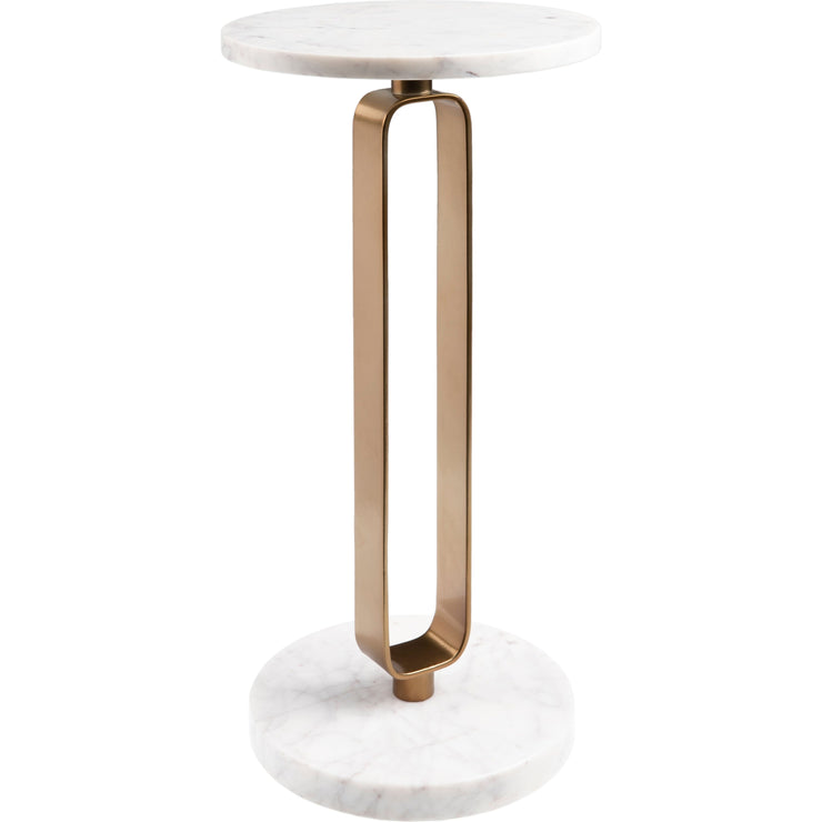 Surya Bendigo Modern White Marble Top With Brass Base Round End Table