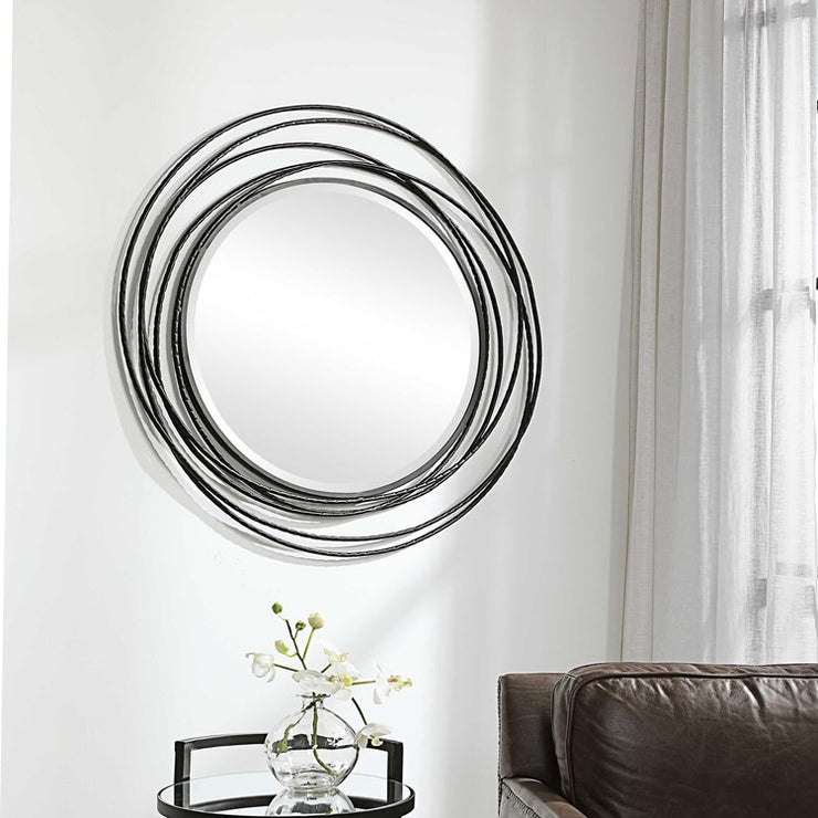 Uttermost Whirlwind Black Iron Round Mirror