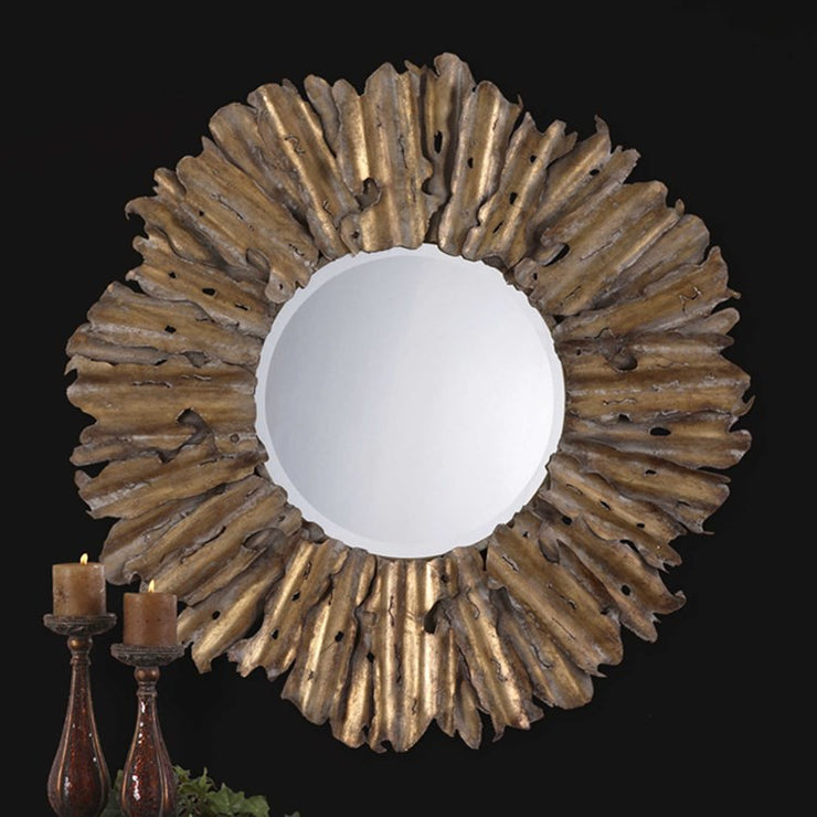 Uttermost Hemani Antiqued Gold Leaf Round Mirror
