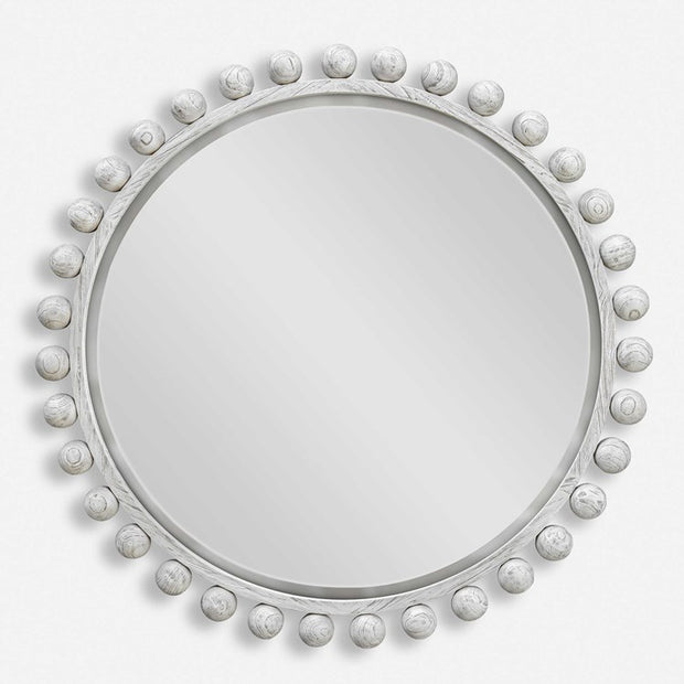 Uttermost Cyra Aged Ivory Wood Beaded Round Mirror