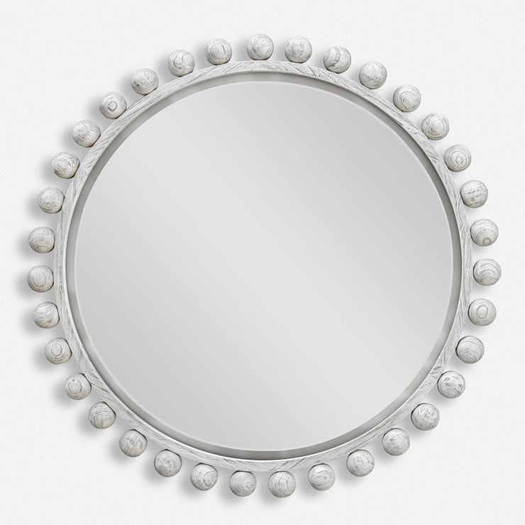 Uttermost Cyra Aged Ivory Wood Beaded Round Mirror