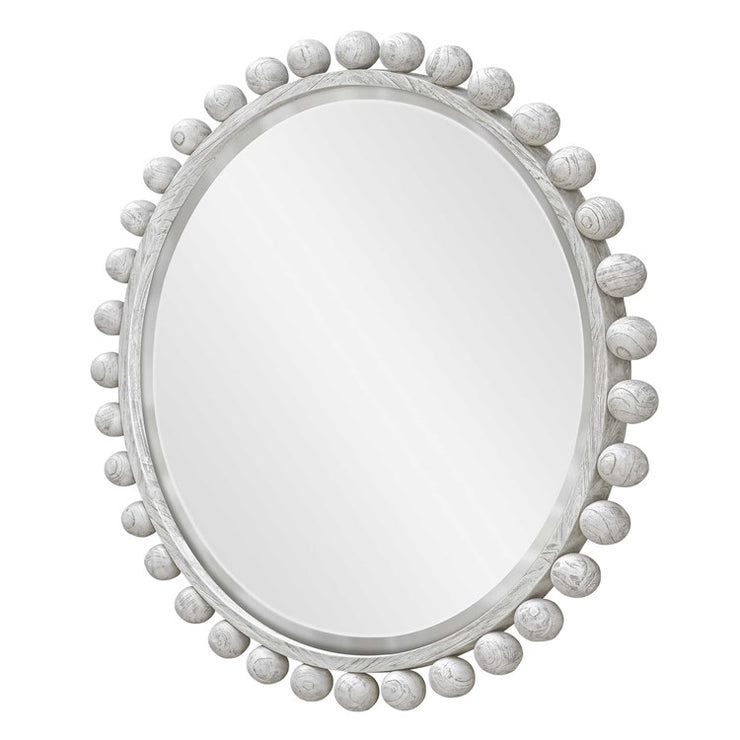 Uttermost Cyra Aged Ivory Wood Beaded Round Mirror