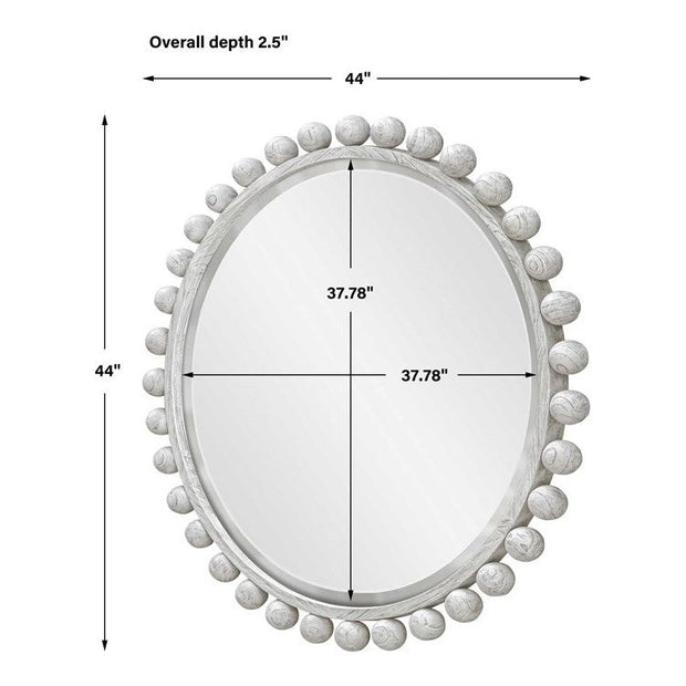 Uttermost Cyra Aged Ivory Wood Beaded Round Mirror