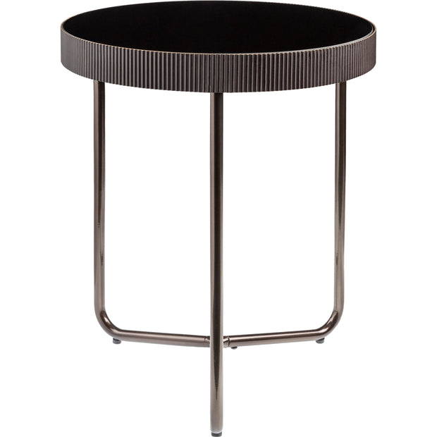 Surya Melton Modern Black Glass & Metallic Nickel Base Round Side Table