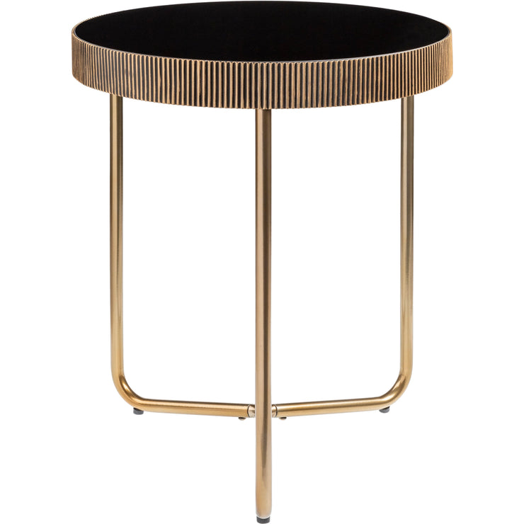 Surya Melton Modern Black Glass & Metallic Brass Base Round Side Table